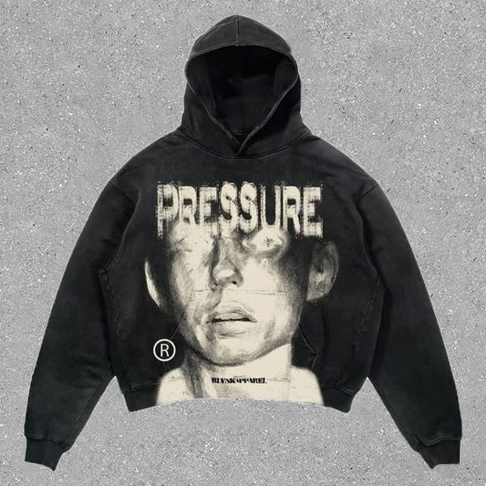 Vintage Pressure Face Graphic Print Fleece Pullover Hoodie